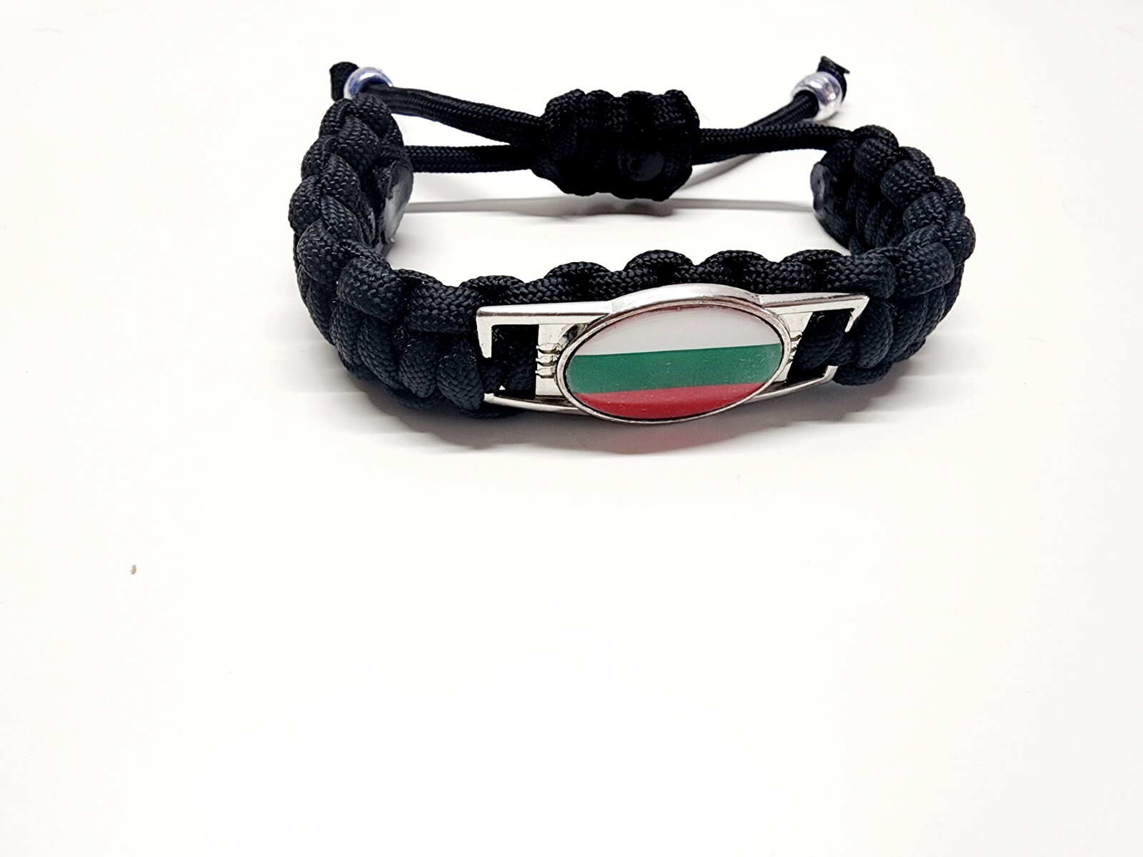 Bulgarian Pride Adjustable Charm Bracelet Bulgaria Flag On Black Band Great Gift
