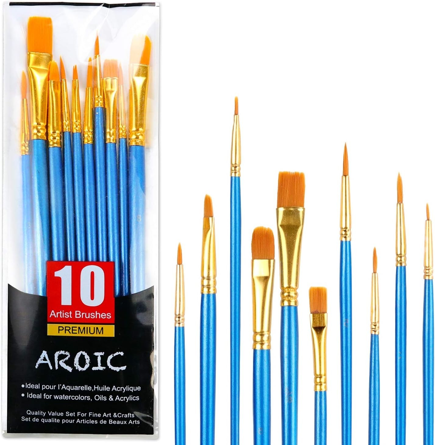 10Pc Acrylic Paint Brush Set Nylon Hair Brushes for Oil Watercolor Art Artist