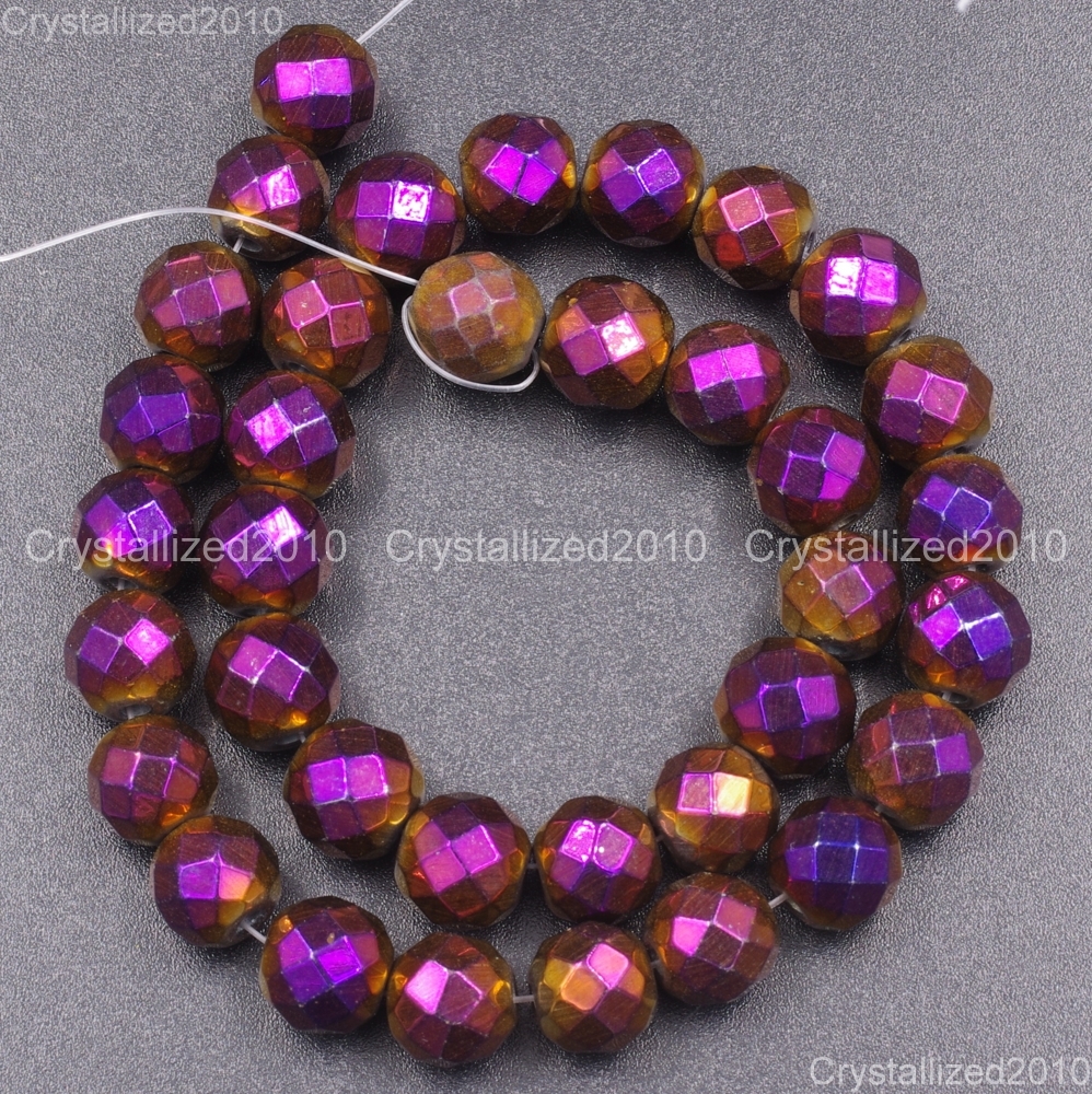 Natural Hematite Gemstone Faceted Round Beads Metallic Colors 4mm 6mm 8mm 15.5″