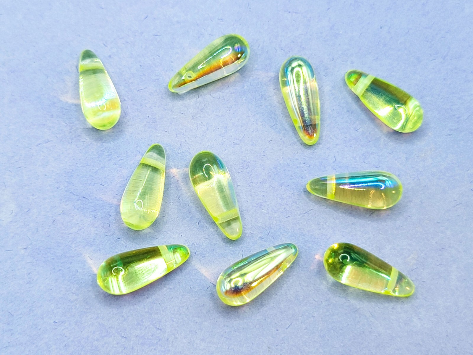 7x16mm Vaseline Uranium Glass Beads Yellow Aurora Borealis Drops 10pcs