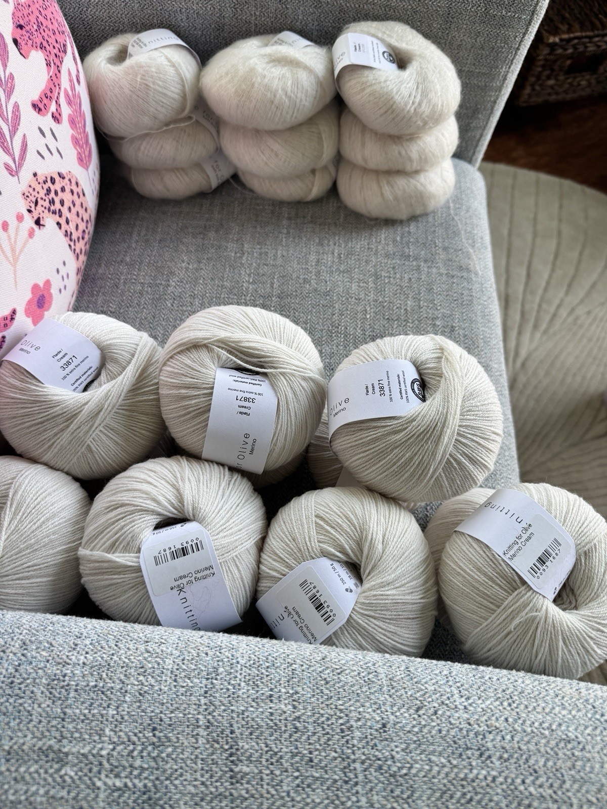 Knitting For Olive Merino Skeins (14) and Silk Mohair (9) Cream NEW