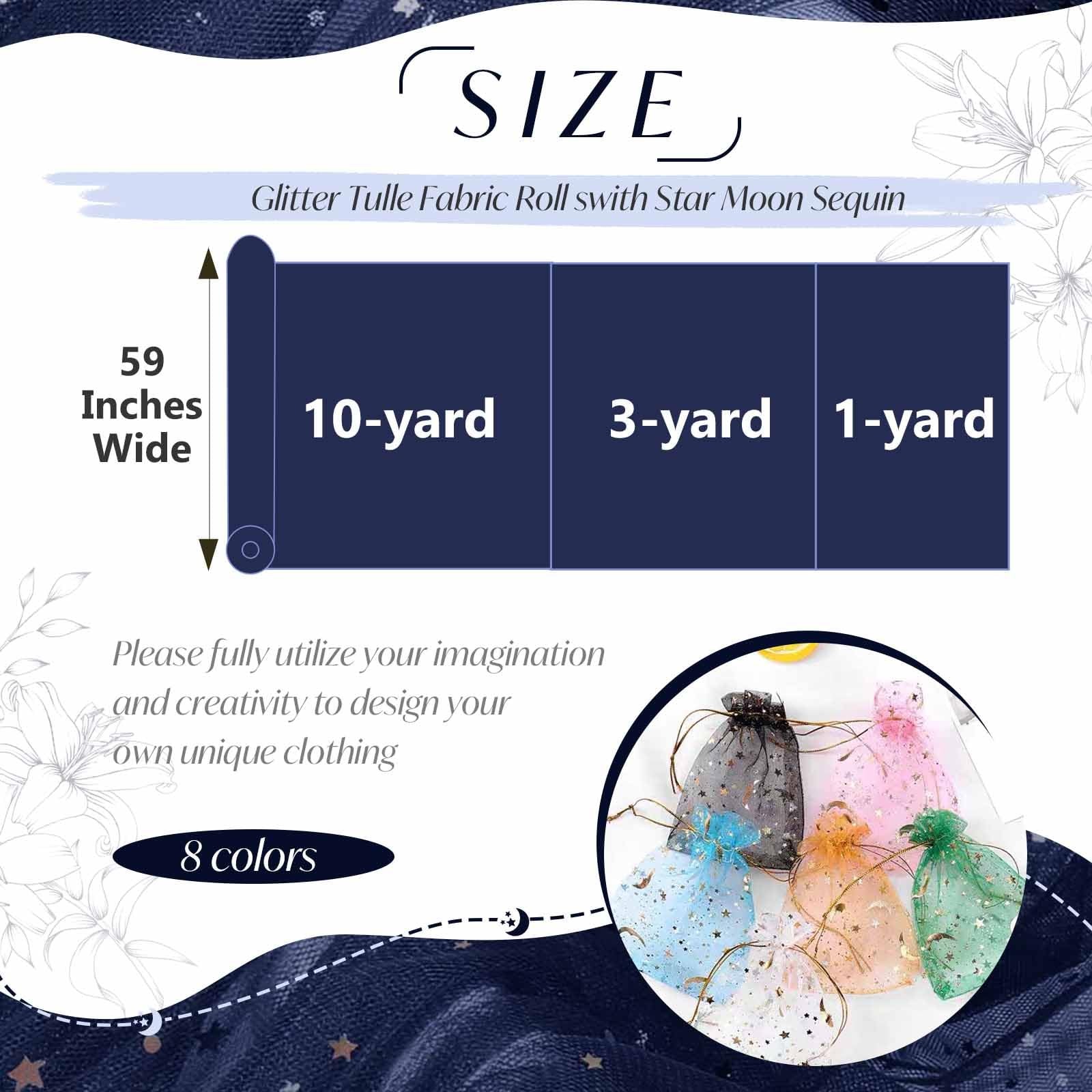 Horbaunal Navy Blue Glitter Tulle Fabric Rolls 54 1 Yard, Blue-star&moon