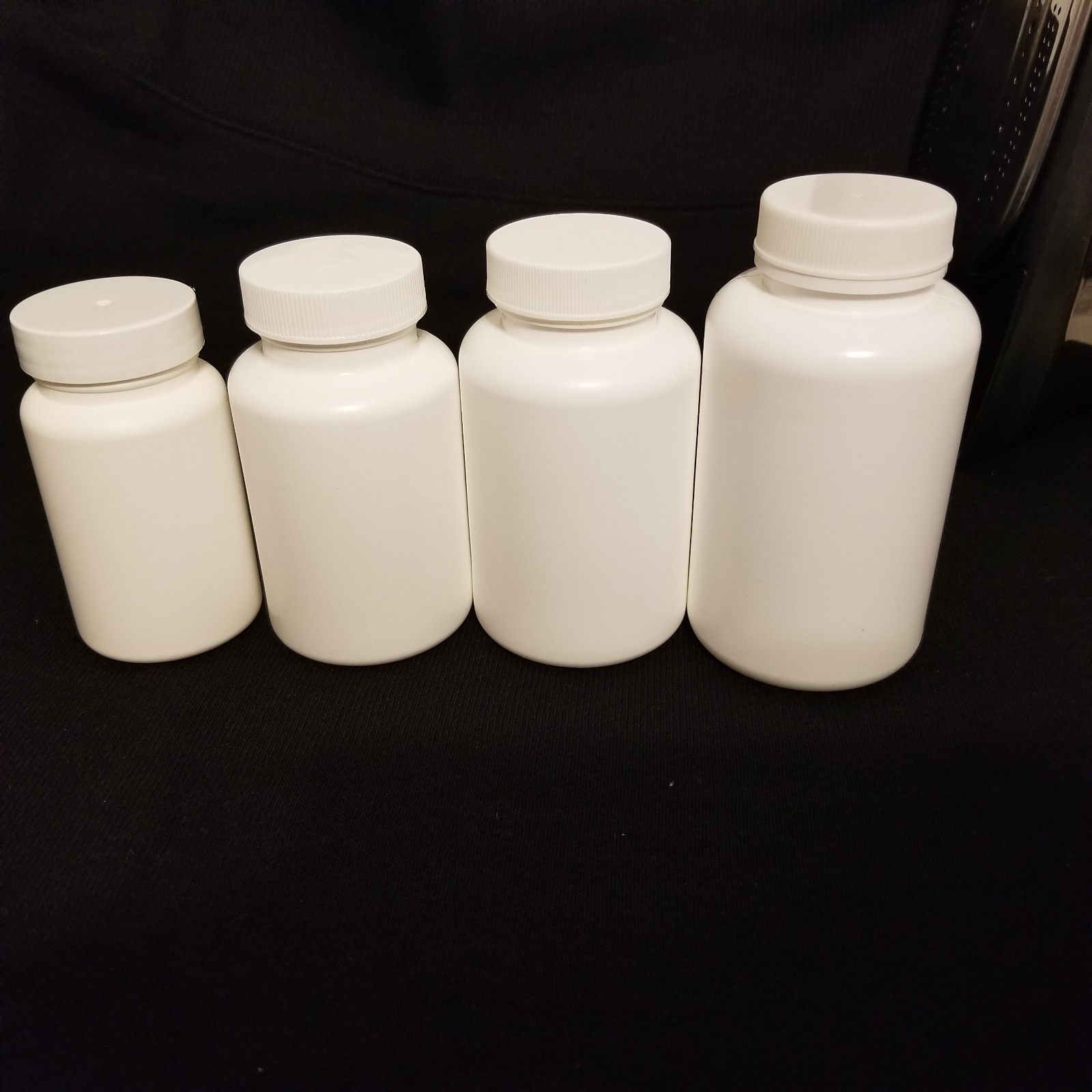 7 White Plastic Bottles w/Lids 4 sizes see Photos/Description Clean Ready to Use