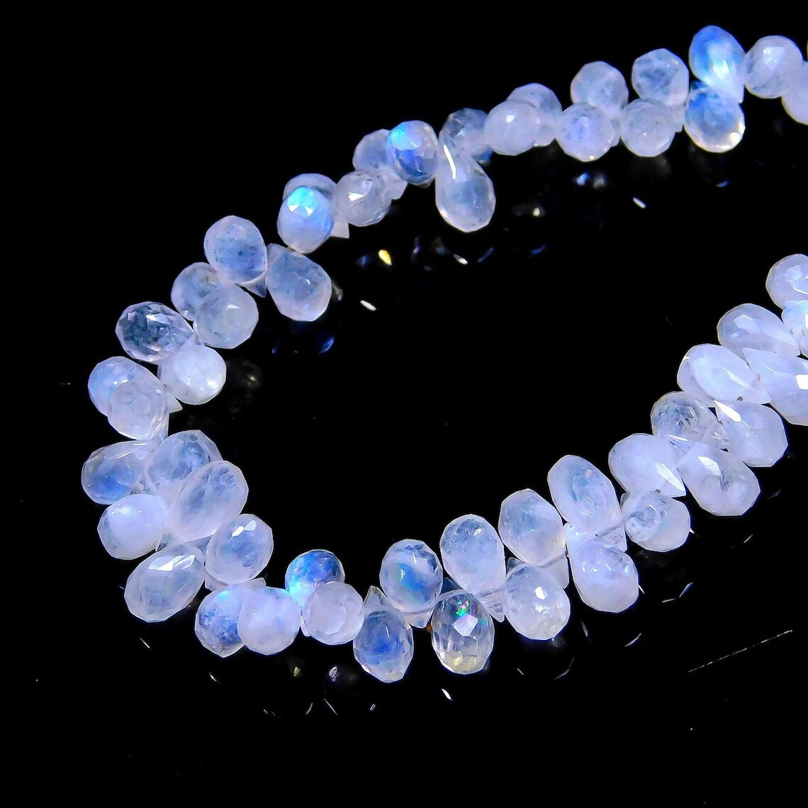 2 StrandFlashy Moonstone Faceted Teardrop Gemstone Beads 12Pcs For Jewely Making