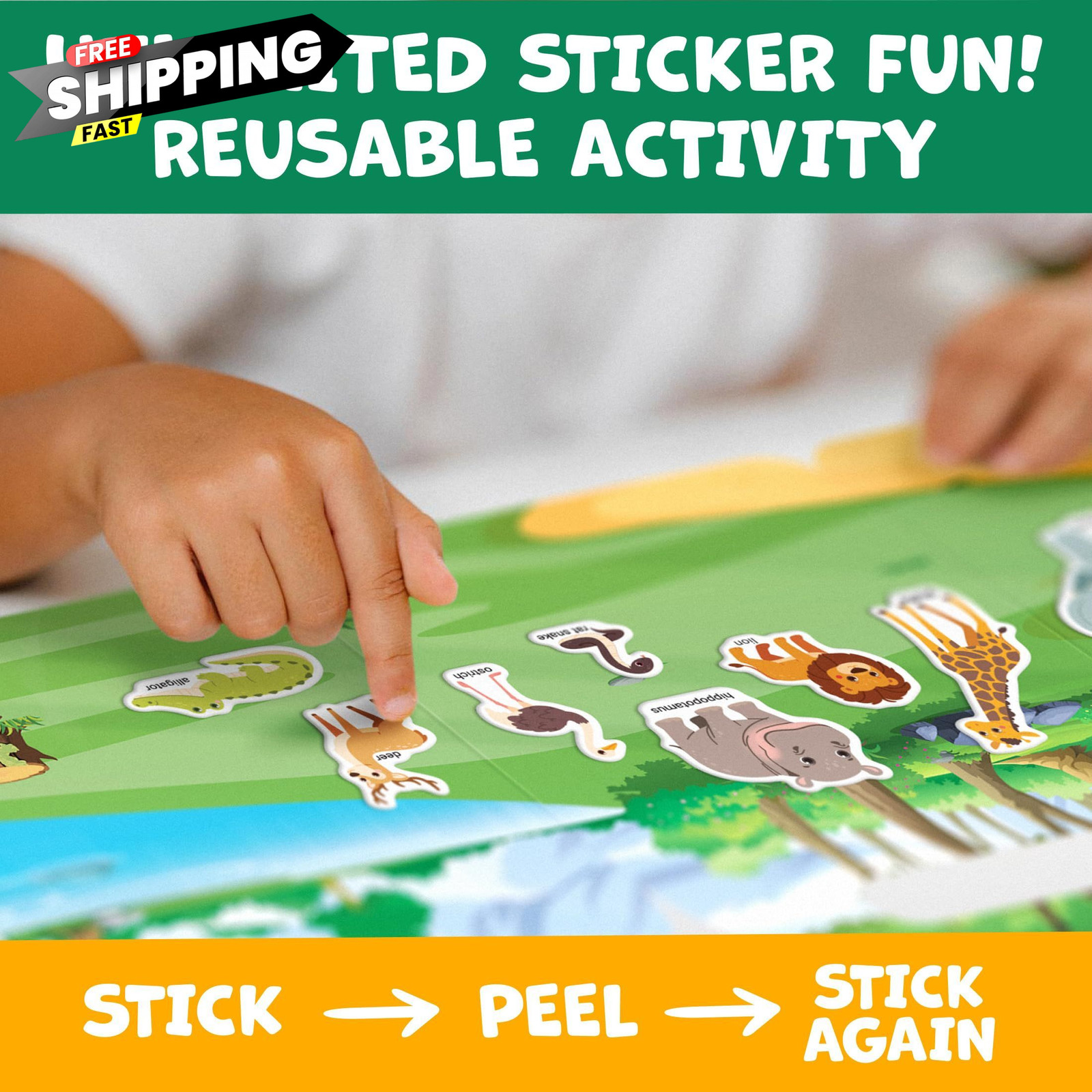 Reusable Sticker Books for Toddlers 1-3, Stickers 22.8″ x 10″, Multicolor