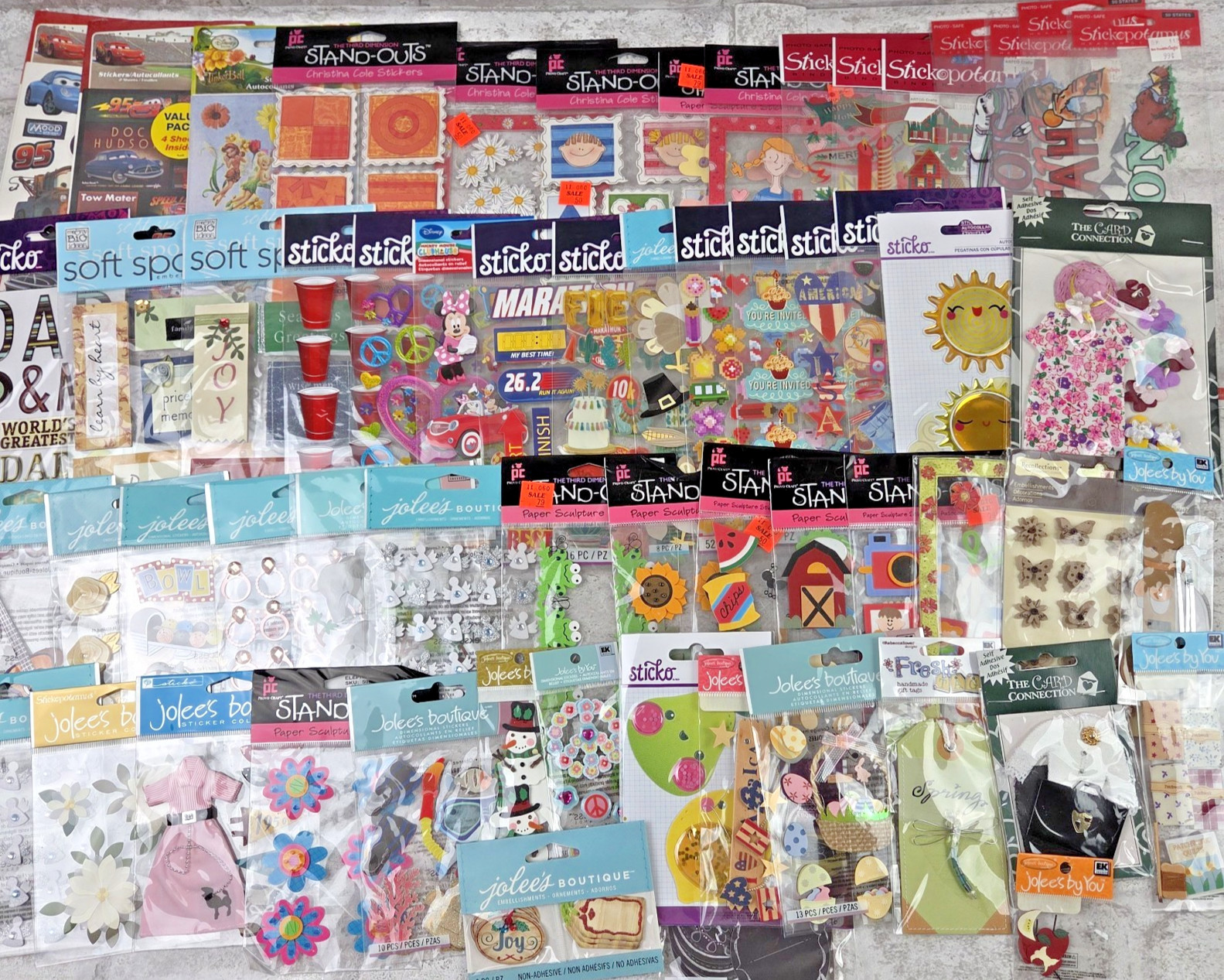 Mixed Lot Of 60 Pkgs NEW Scrapbook Stickers Jolees Stand Outs Stickopotmus
