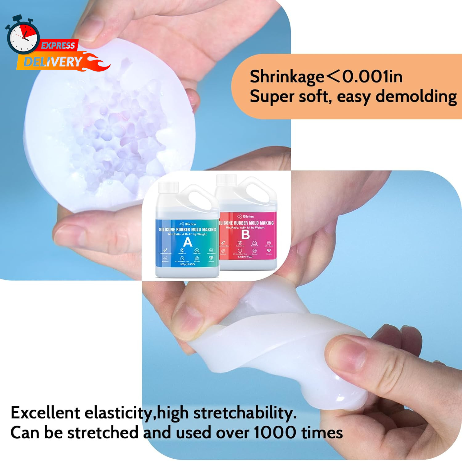 Jdiction Silicone Mold Making Kit, 2.32Lb(37Oz) Super Elastic Liquid Silicone Ru