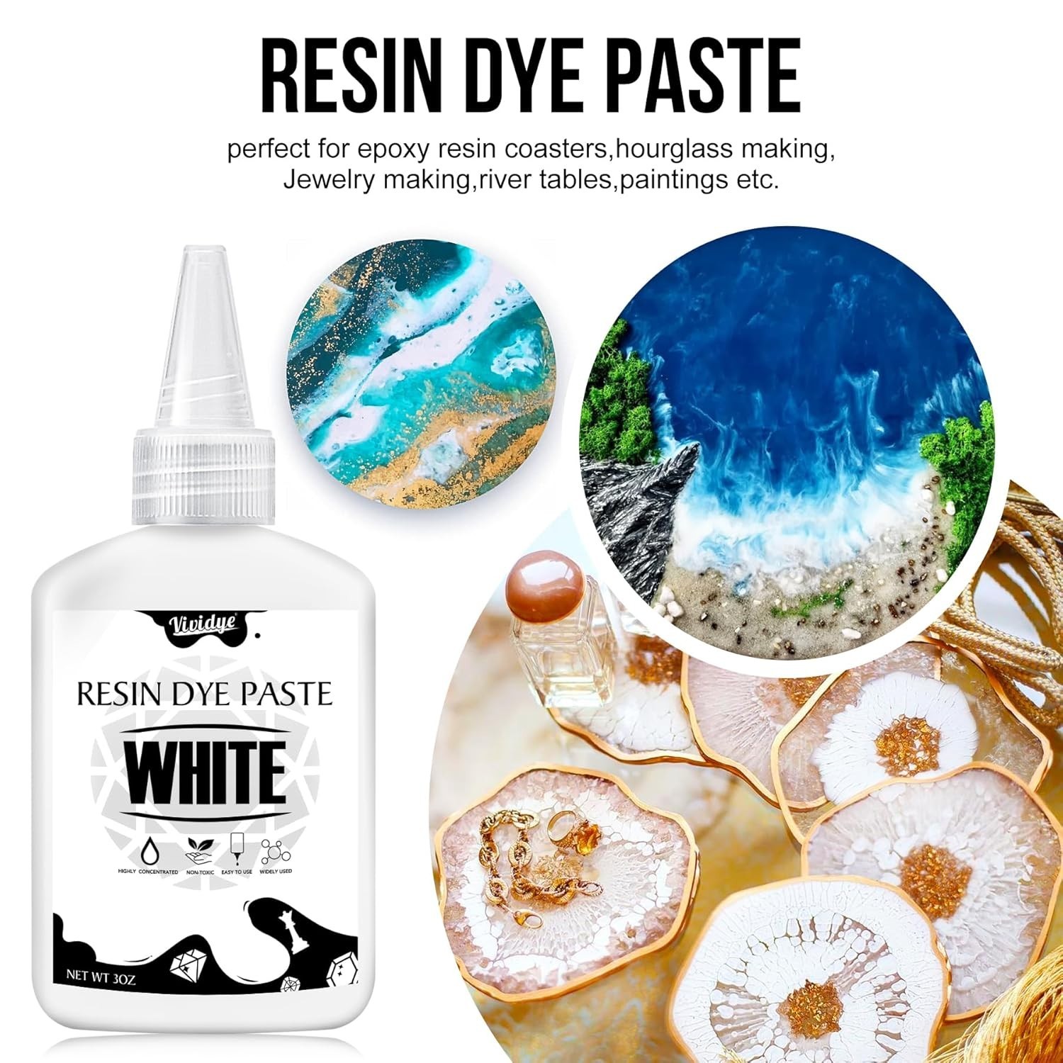 White Epoxy Resin Pigment Paste 6oz High Concentrated Resin Color for DIY Art