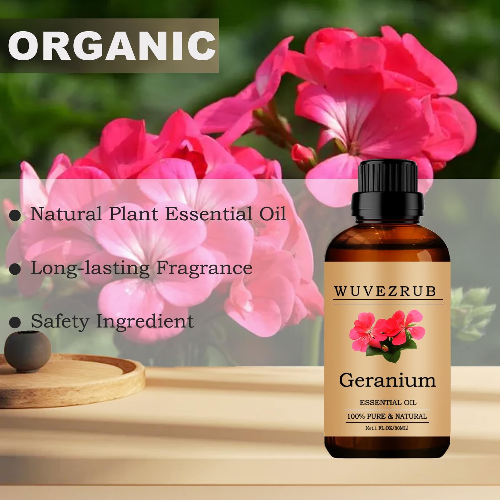 Geranium Essential Oils, 30ML Pure and Natural 1 Fl Oz (Pack of 1), Clear