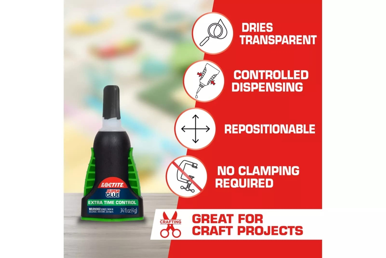 Loctite Super Glue Extra Time Control, 0.14 fl oz, Bottle 0.3 CDM