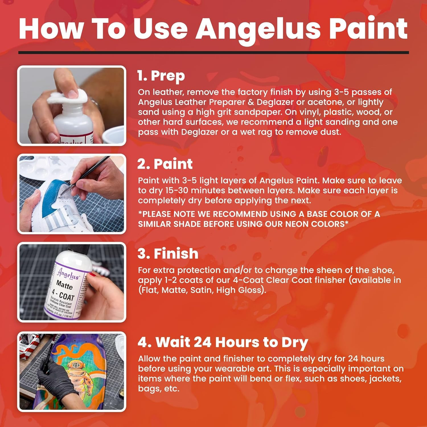 Angelus Acrylic Leather Paint, 1 Fl Oz, White – Professional Flexible, Crack