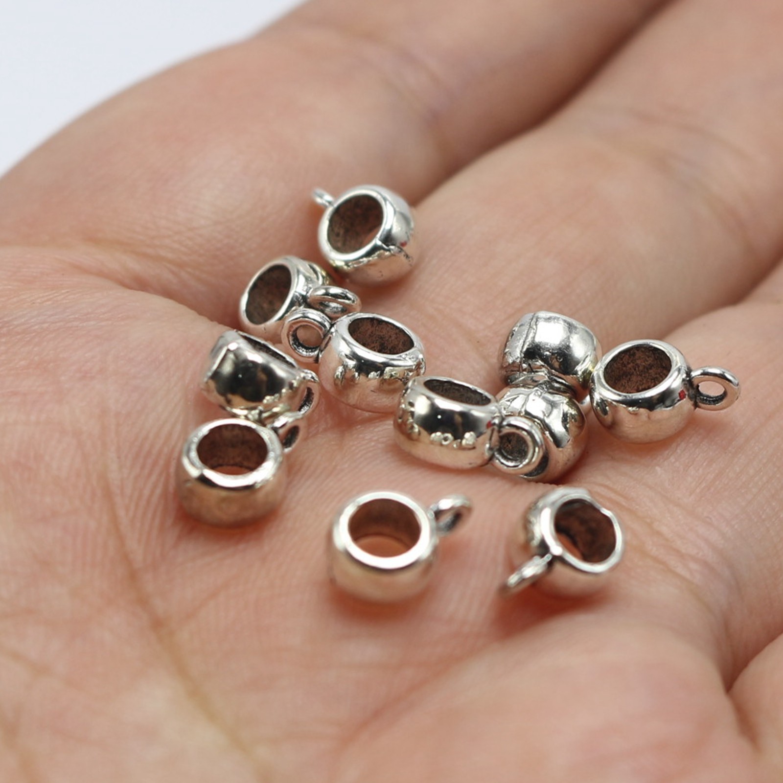 50 Tibetan Silver Smooth Bails 12X8mm Charm Beads Craft Pendant Hanger Links