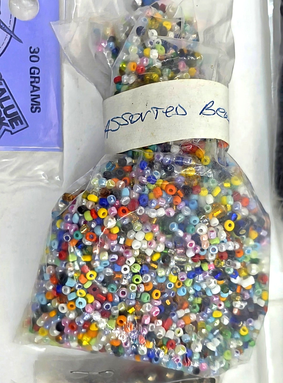 Seed Bead Lot Mixed Sizes, Colors & Materials, 33 packs 2.3 Lbs