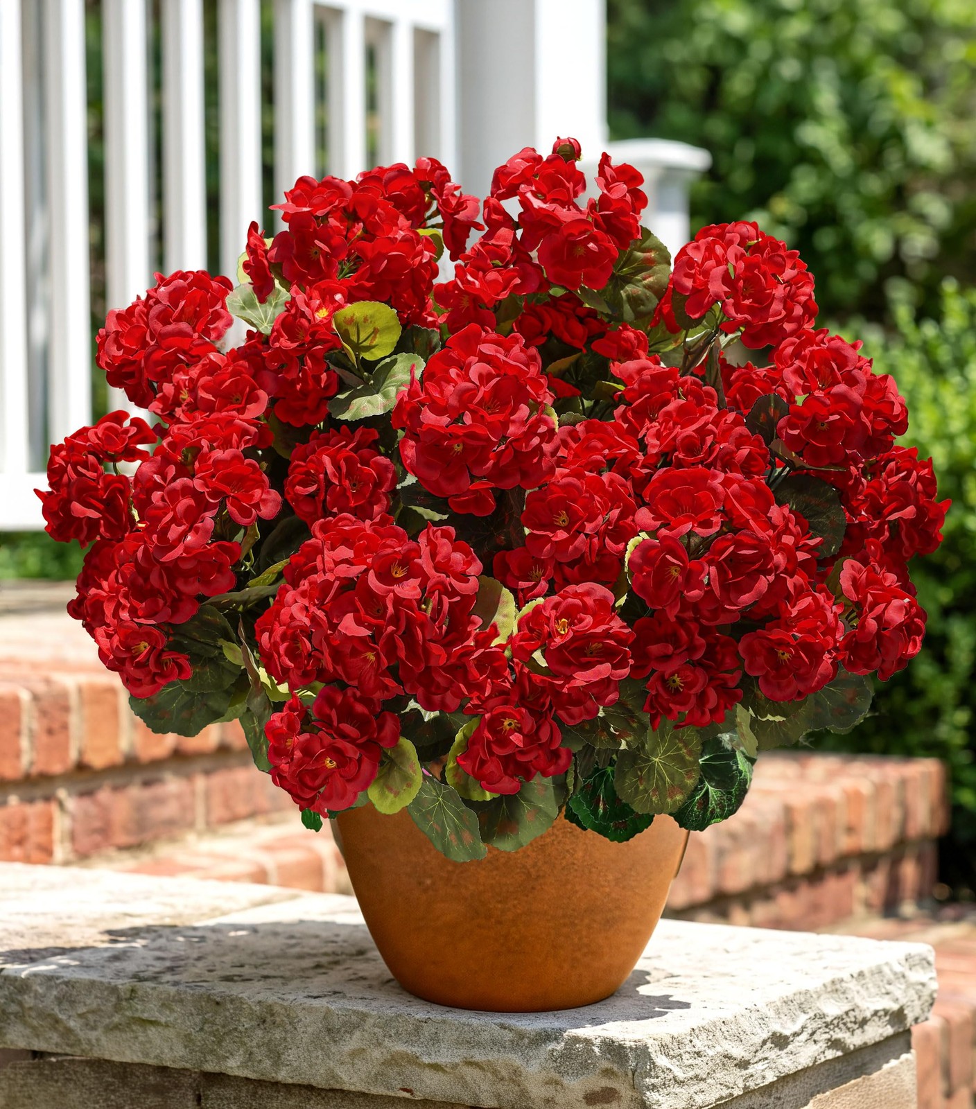 Artificial Geraniums Fake 3 inches (D) x 4.5 (W) x 9 (H), 6 Red