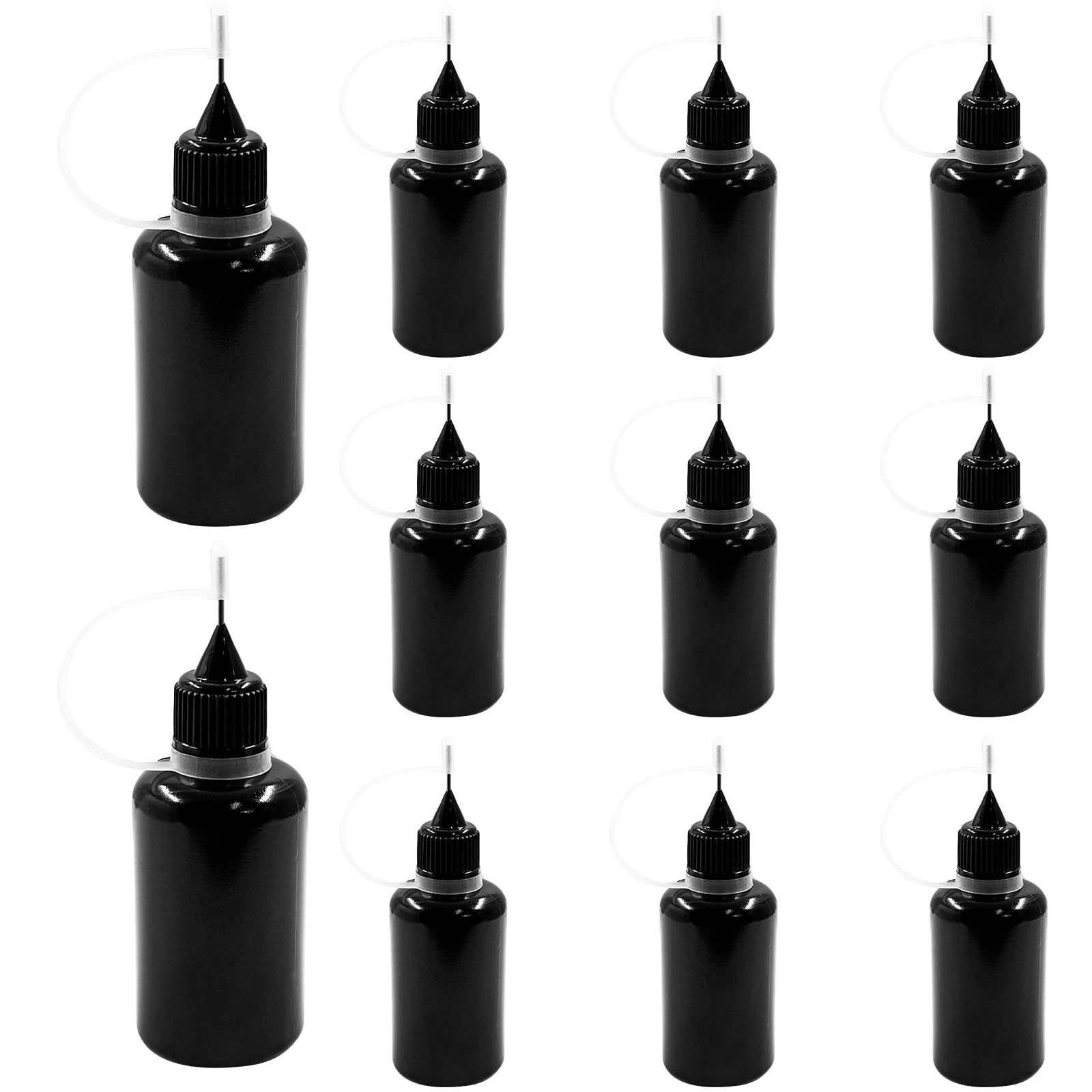 Hordion 12Pcs 1 Oz/ 30ml Black Precision Tip Applicator Bottle, 30ml,