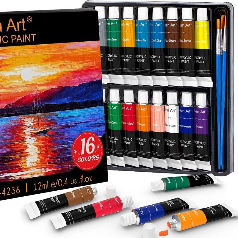 Acrylic Paint Set Pumpkin Crafts 16 Colors Non Toxic Rich Pigments Art Supplies