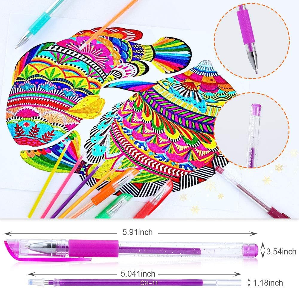 Glitter Gel Pens, 160 Pack Glitter Pen with Case for Adults Coloring Books, Arti