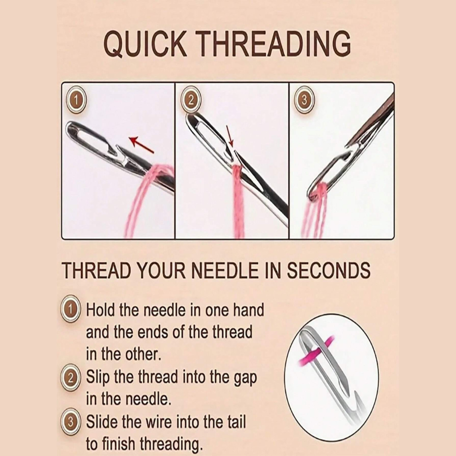 30Pcs Self-Threading Needles Set Easy Thread Sewing Tool Wooden Holder DIY Craft