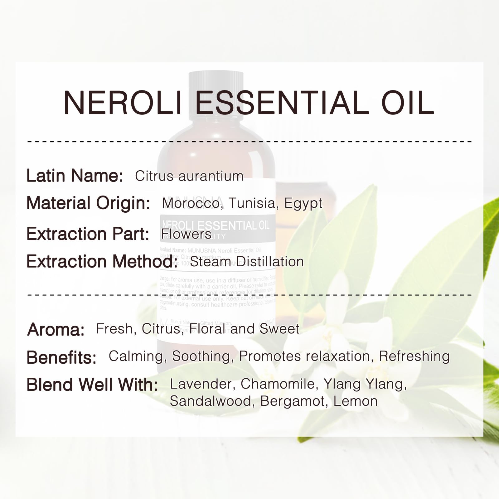 MUNUSNA Neroli Essential Oil 100ML, 100% Pure 3.38 Fl Oz (Pack of 1)