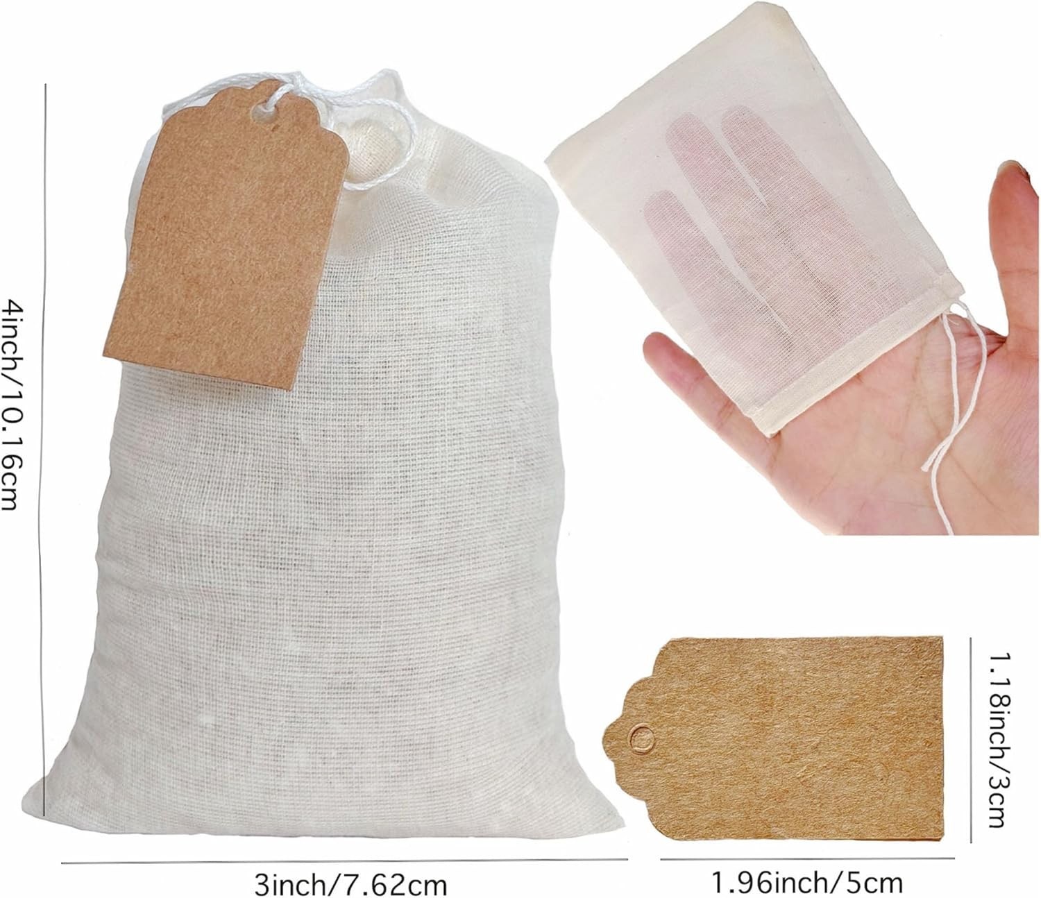 Eco-Friendly 20 Pack 3×4 Inch Reusable Cotton Muslin Bags for Gifting & Storage
