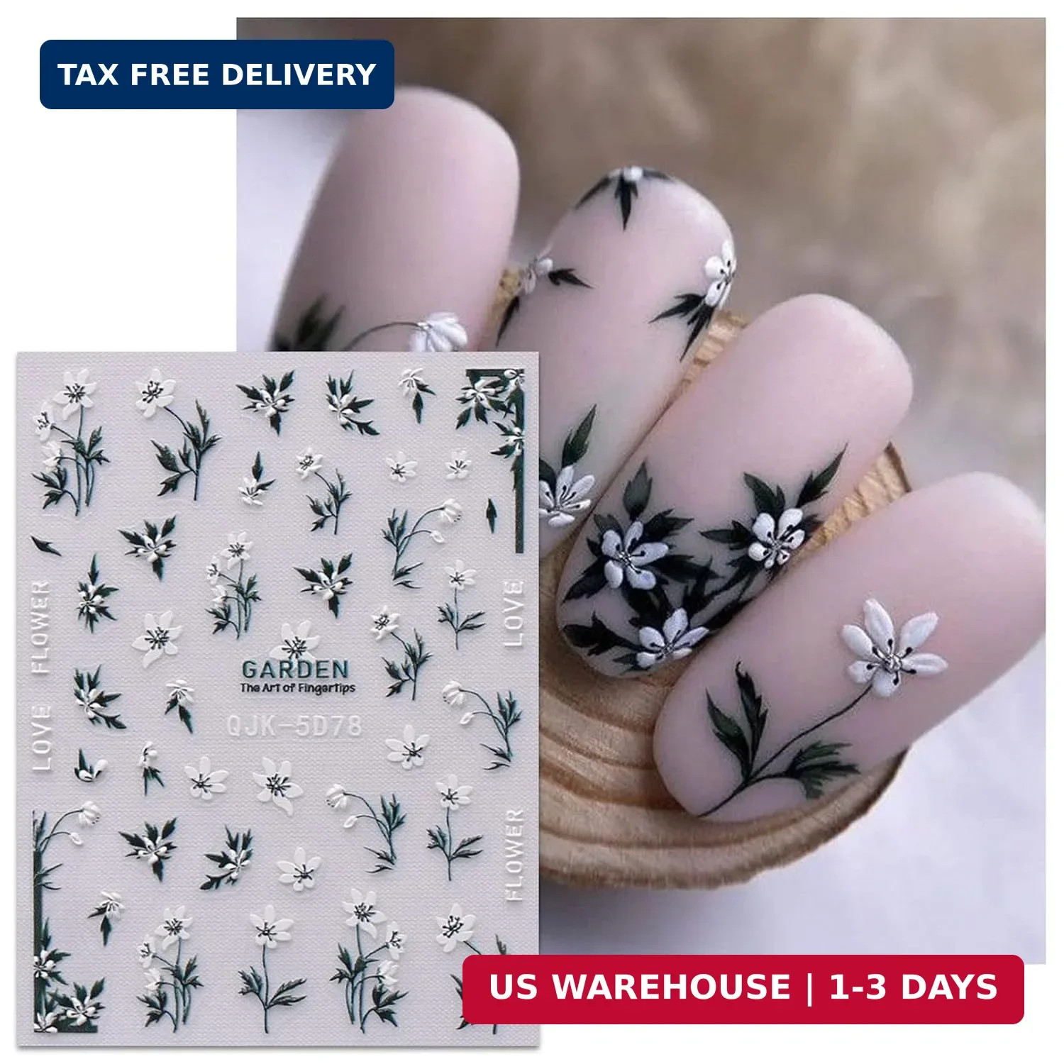 6 Sheets 3D Embossed Spring Flower Nail Art Stickers Decals Self-Adhesive Pegati