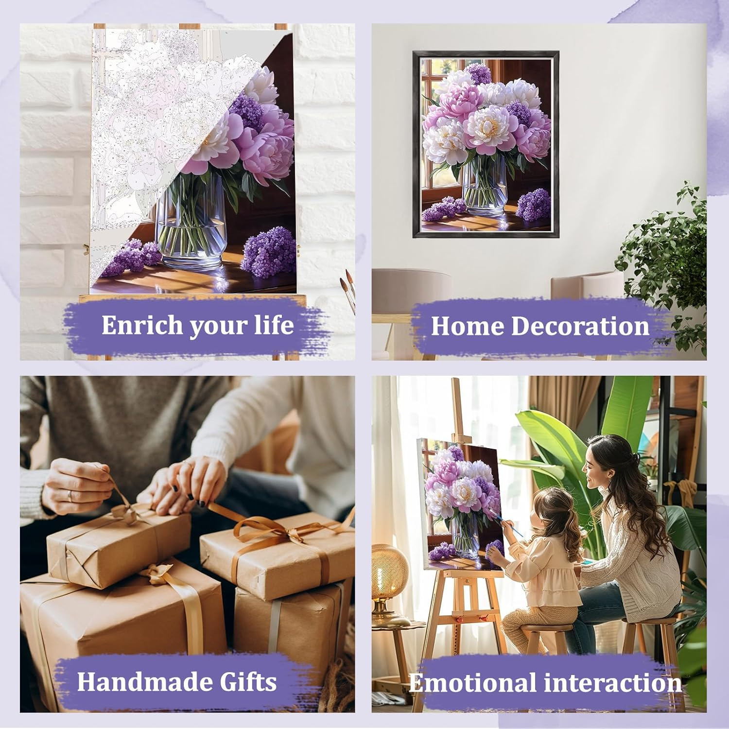 Flowers Paint by Numbers Kits for Adults Beginners with Wooden Frame, Easy Canva