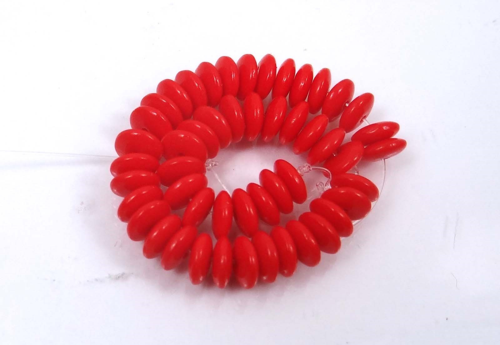 50 Czech Glass Rondelle Beads – Opaque Red 6x2mm