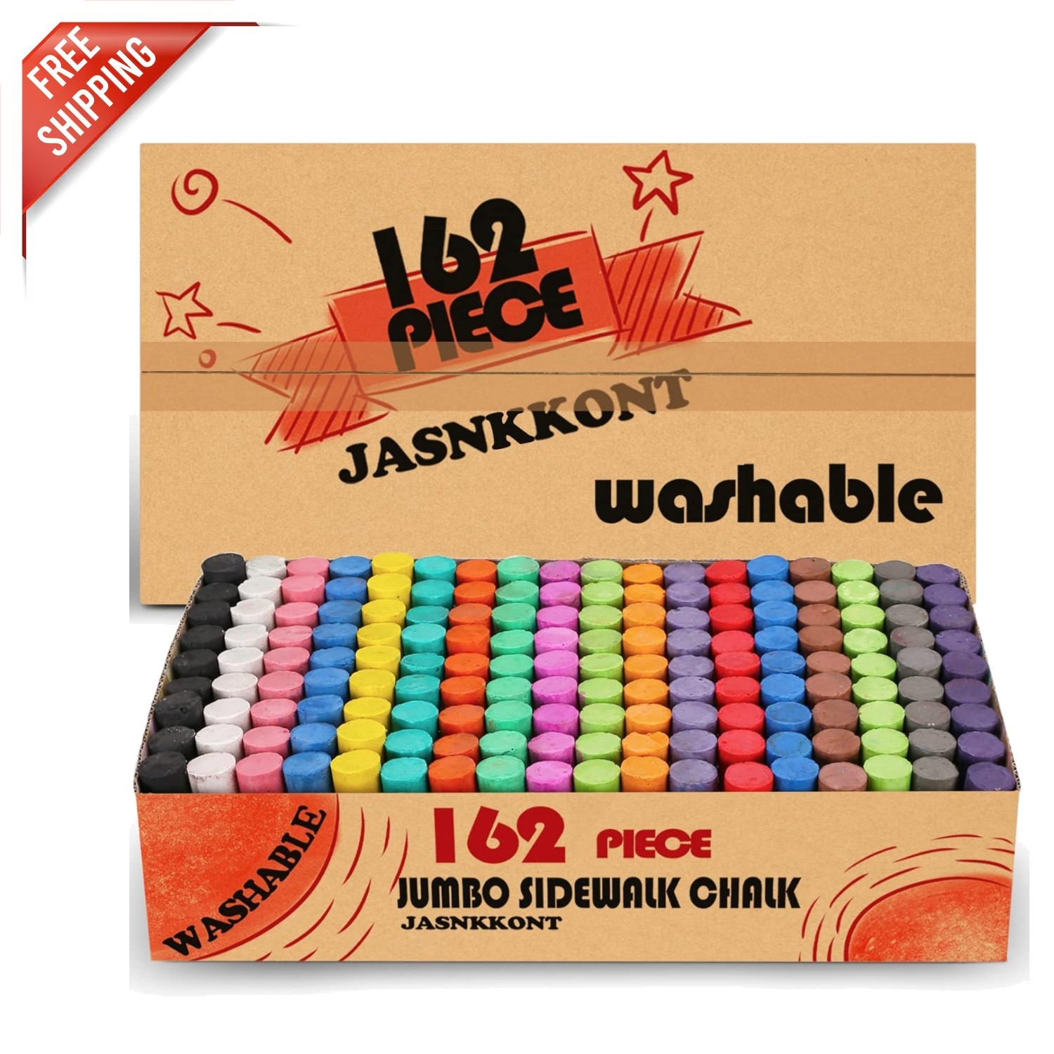 162 Pack of 18 Colors Jumbo Washable Sidewalk Chalk – Non-Toxic Fun for All Ages