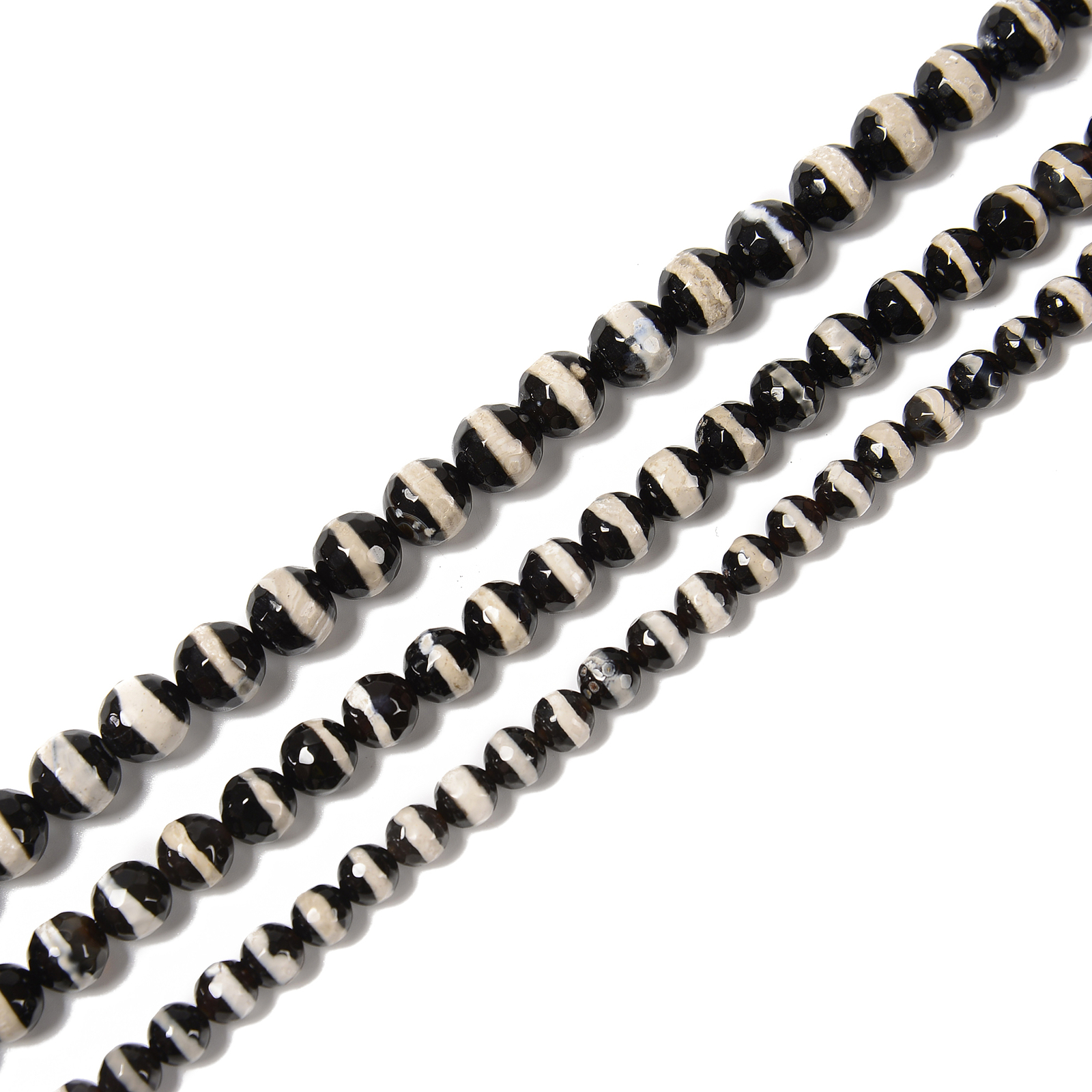Black & White Stripe Tibetan Agate Faceted Round Beads 6mm to 12mm 15.5″ Strd