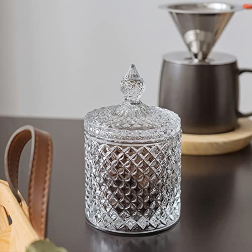 2 Pack Qtip Holder Thick Glass Apothecary Jars with Lid 10 oz (2 pack) Clear