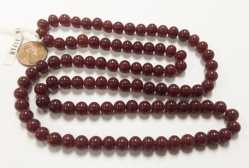 100 VINTAGE JAPANESE CHERRY BRAND GLASS DARK CARNELIAN 8mm. ROUND BEADS 4559