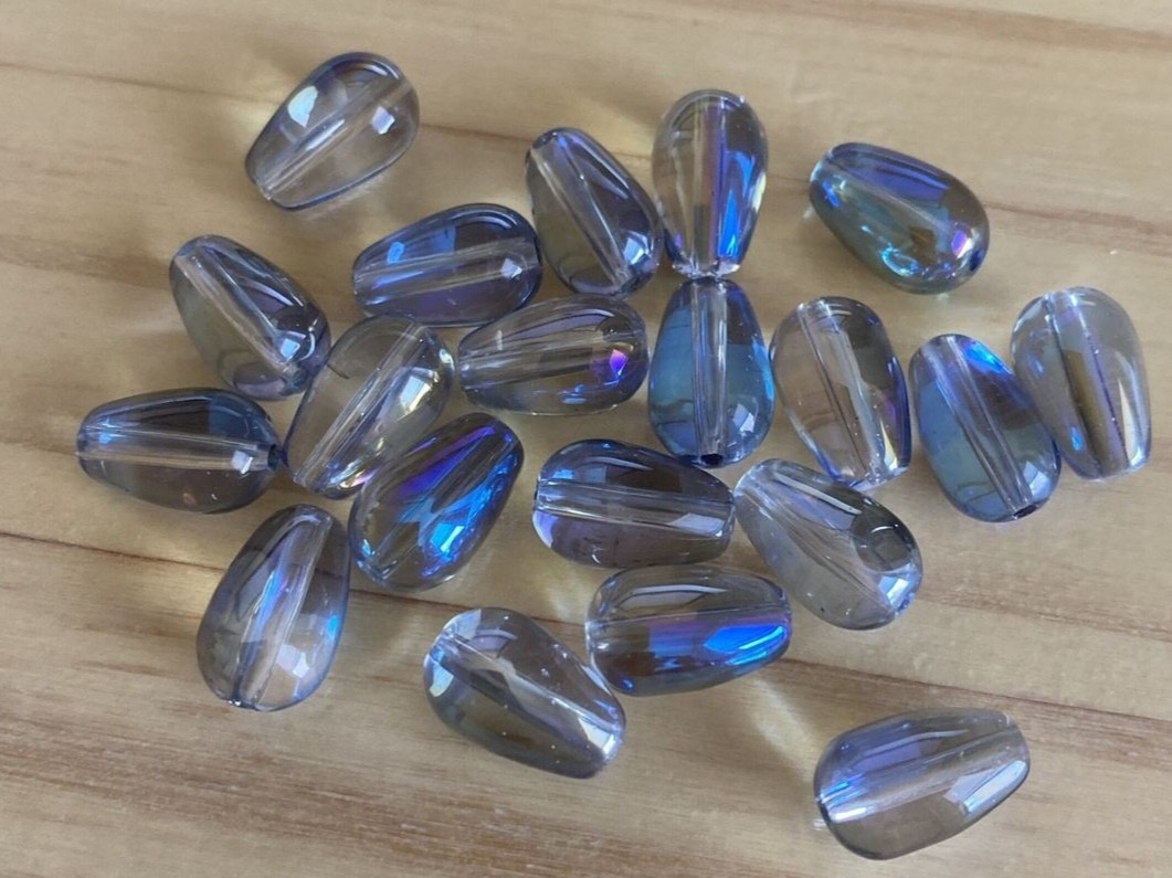 20 BLUE CLEAR TEAR DROP ELECTROPLATED GLASS BEADS 13mm DIY Jewelry