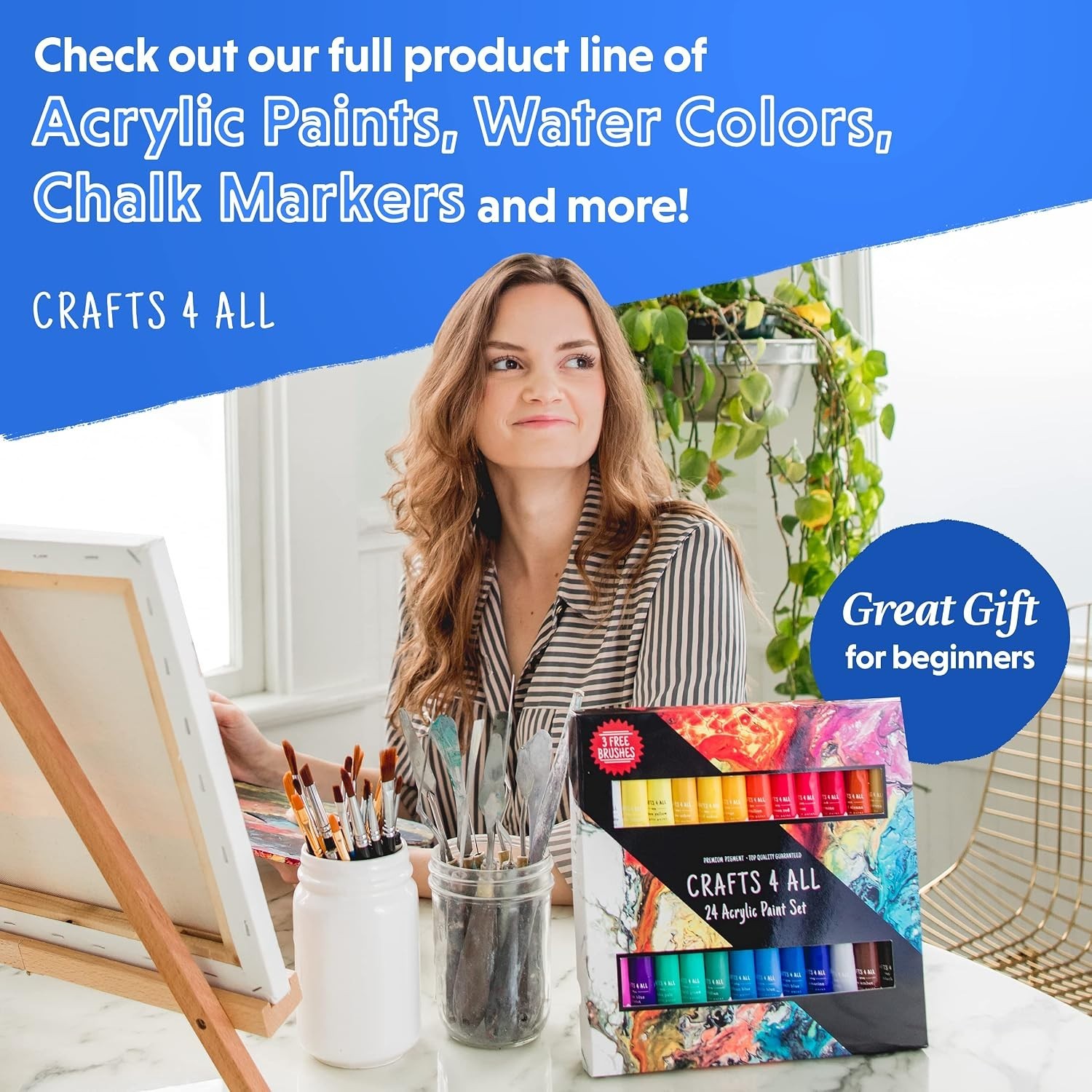 Complete Non-Toxic Acrylic Paint Set for Adults & Kids – 24 Colors + Brushes