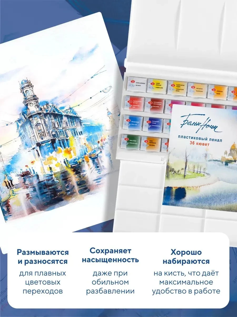 White Nights Professional Watercolor Set 36 Full Pans of Extra Fine Artist