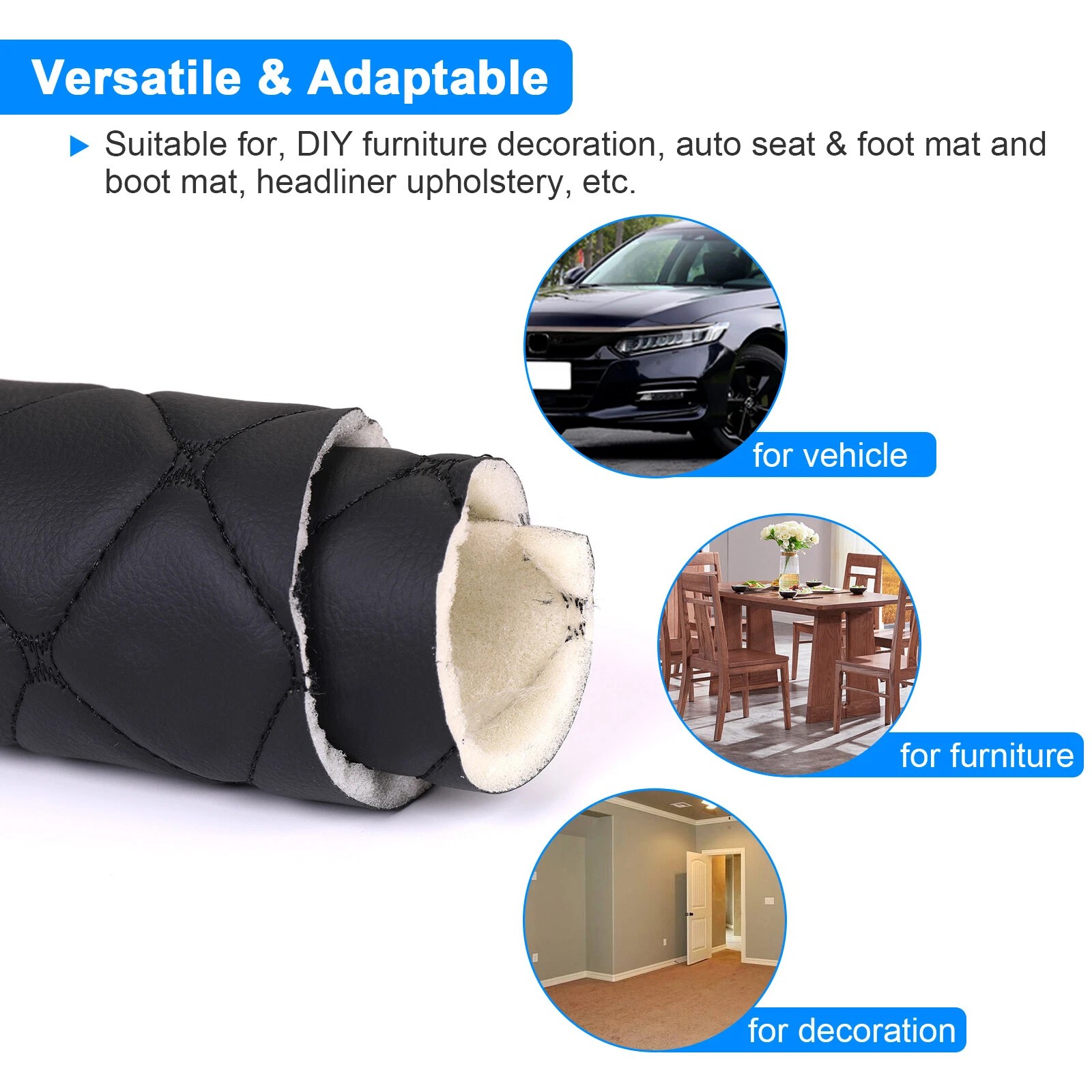 6mm Foam Quilted Diamond PU Leather Fabric Automotive Upholstery 1/2/3/5 Yard