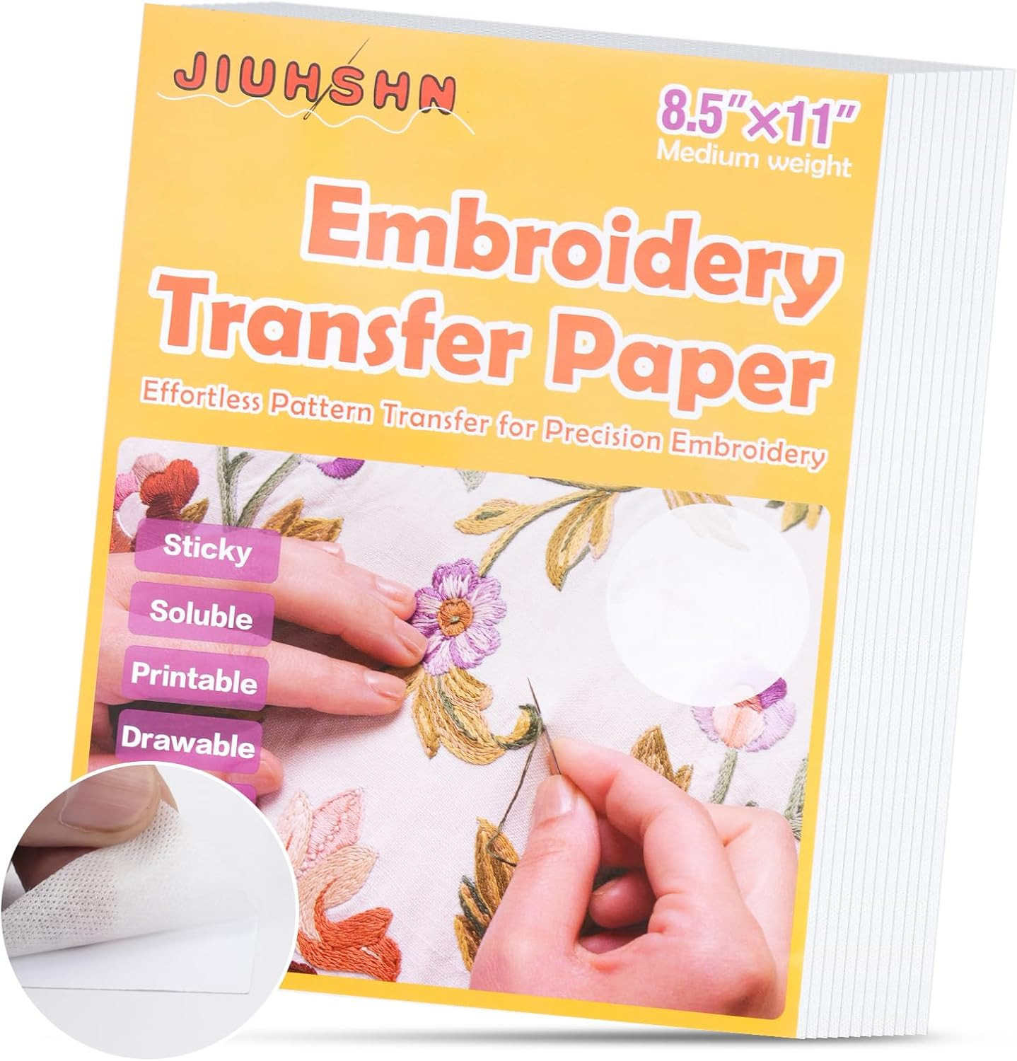12Pcs Water Soluble Embroidery Paper, 8.5″X11″ Stick and Stitch Embroidery