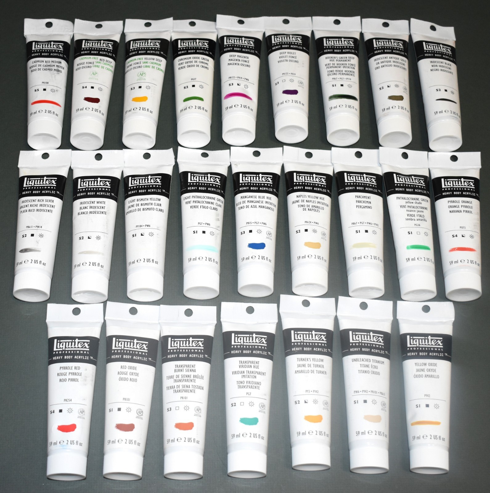 25 Different Colors Liquitex Heavy Body Acrylics – 2 oz Tubes – Retail $273.10