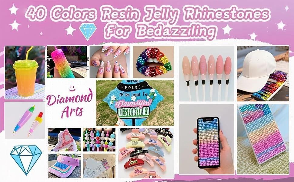 Jelly Rhinestones Bedazzling Kit Multicolor 3mm Flatback Resin Bedazzler Gems US
