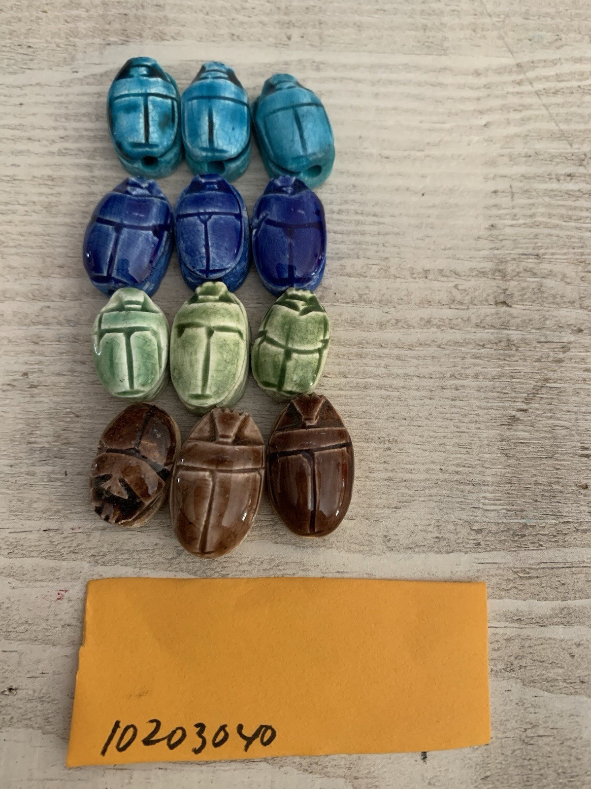 Scarab Beatle Stone Beads From Egypt. 12 Scarabs Of Different Colors.