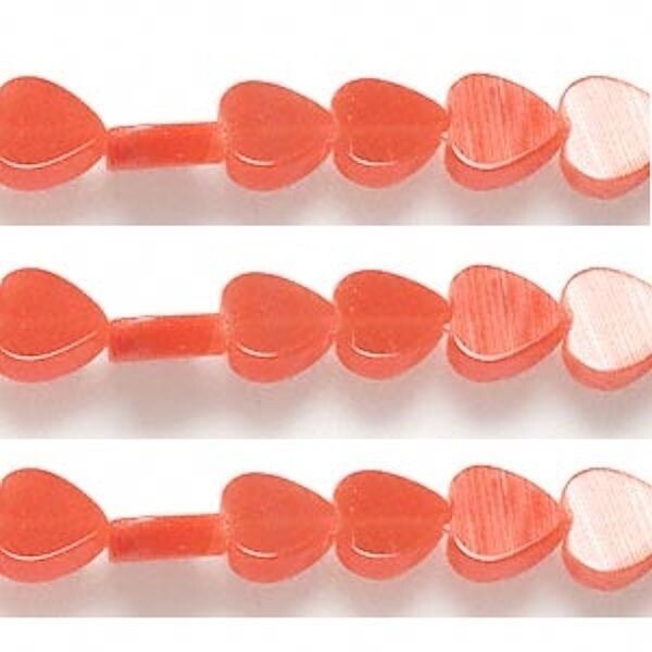 Dark Orange Cat’s Eye Fiber Optic Glass 8x8mm Flat Heart Beads 1 Strand(50) *