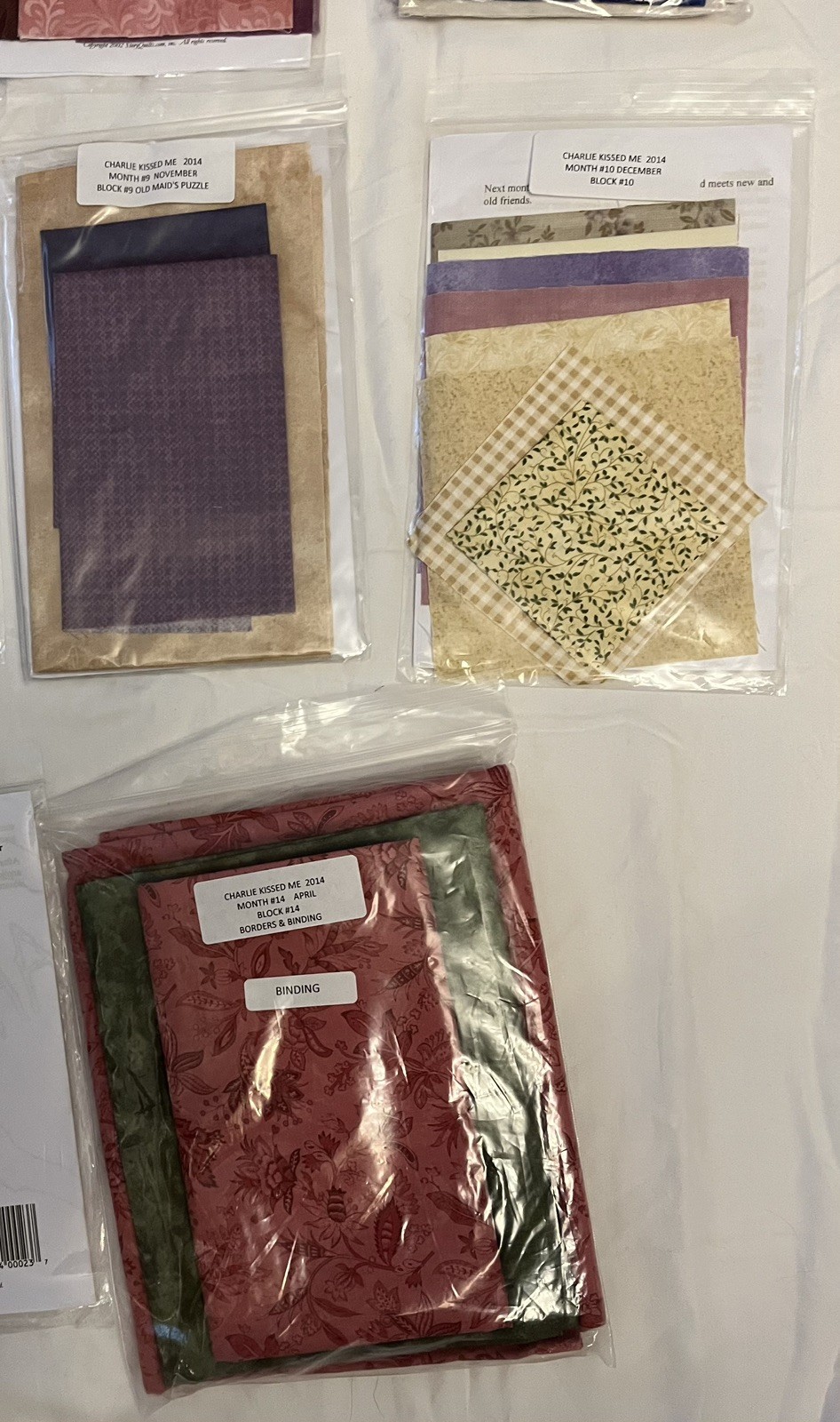 2014 Charlie Kissed Me A StoryQuilts Block Of The Month Prgm (All Blocks 1-14)