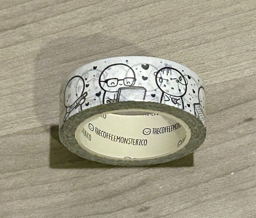 NEW TheCoffeeMonsterzCo Working Emotis 1.0 Black Foil Washi Tape 15 mm roll TCMC