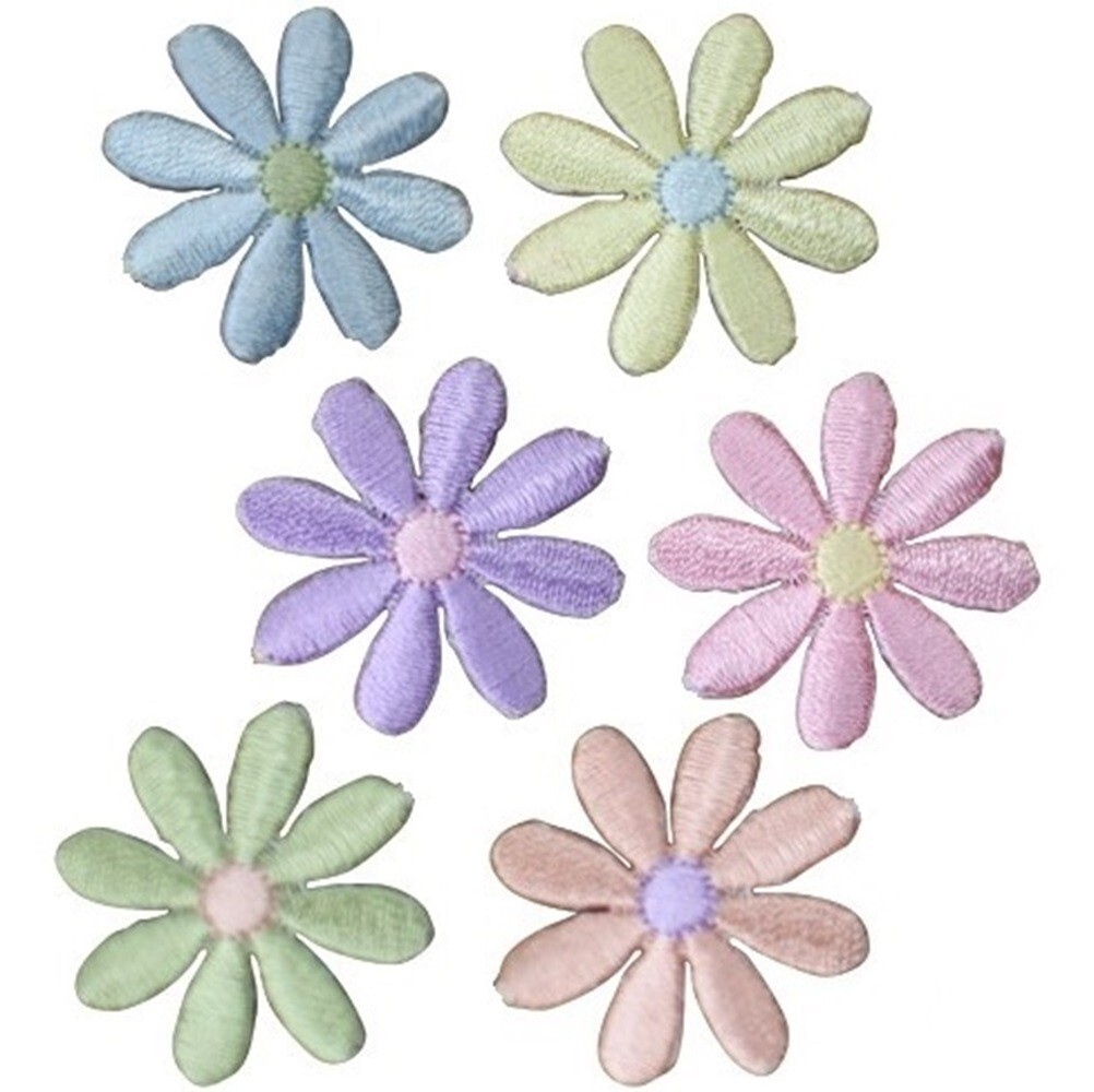 Small Colorful Daisy Applique Patch Set – Flower Bloom 1-1/8″ (6-Pack, Iron on)