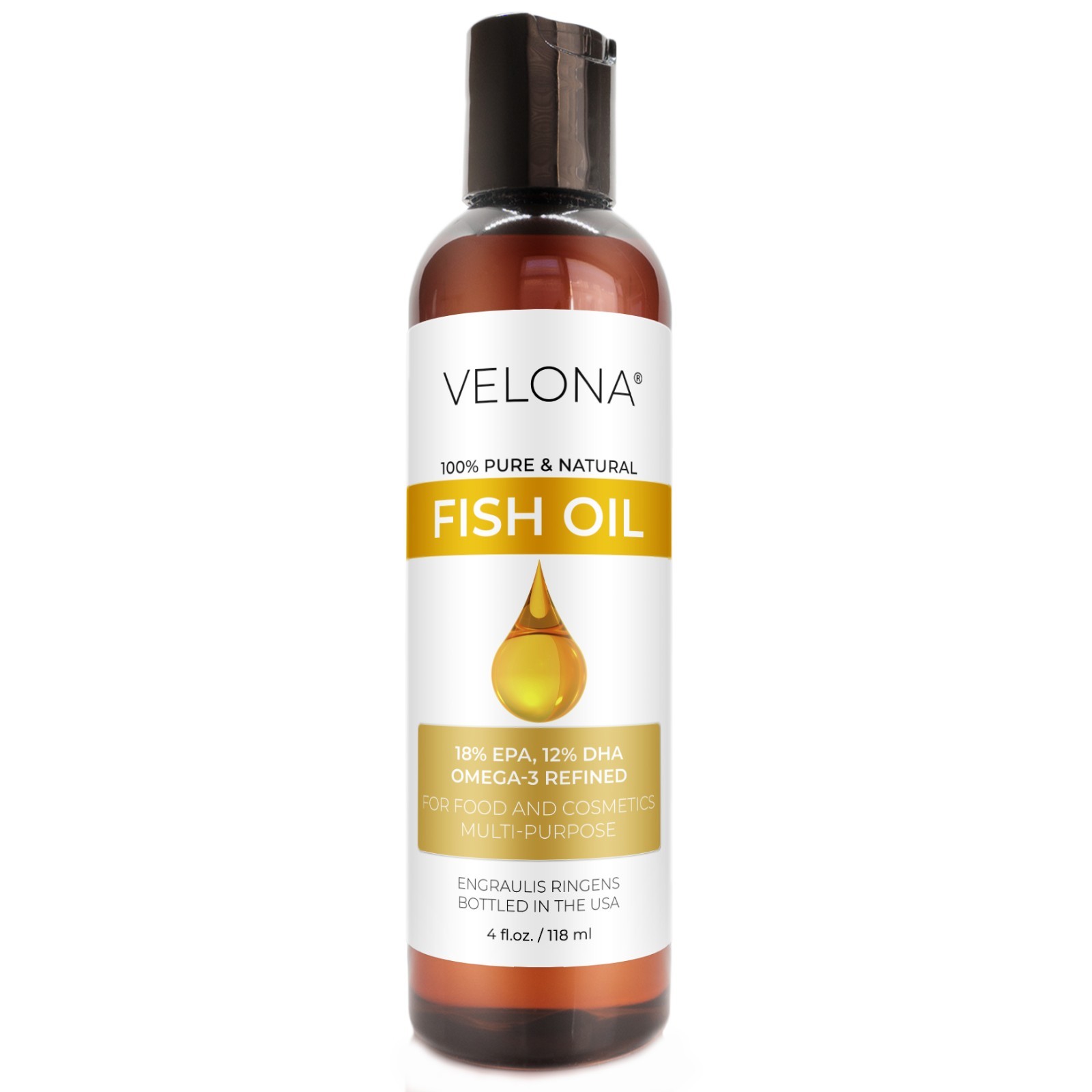 Fish Omega-3 Oil by Velona – 2oz-7lb Pure Refined Cold pressed Vitamin E, D