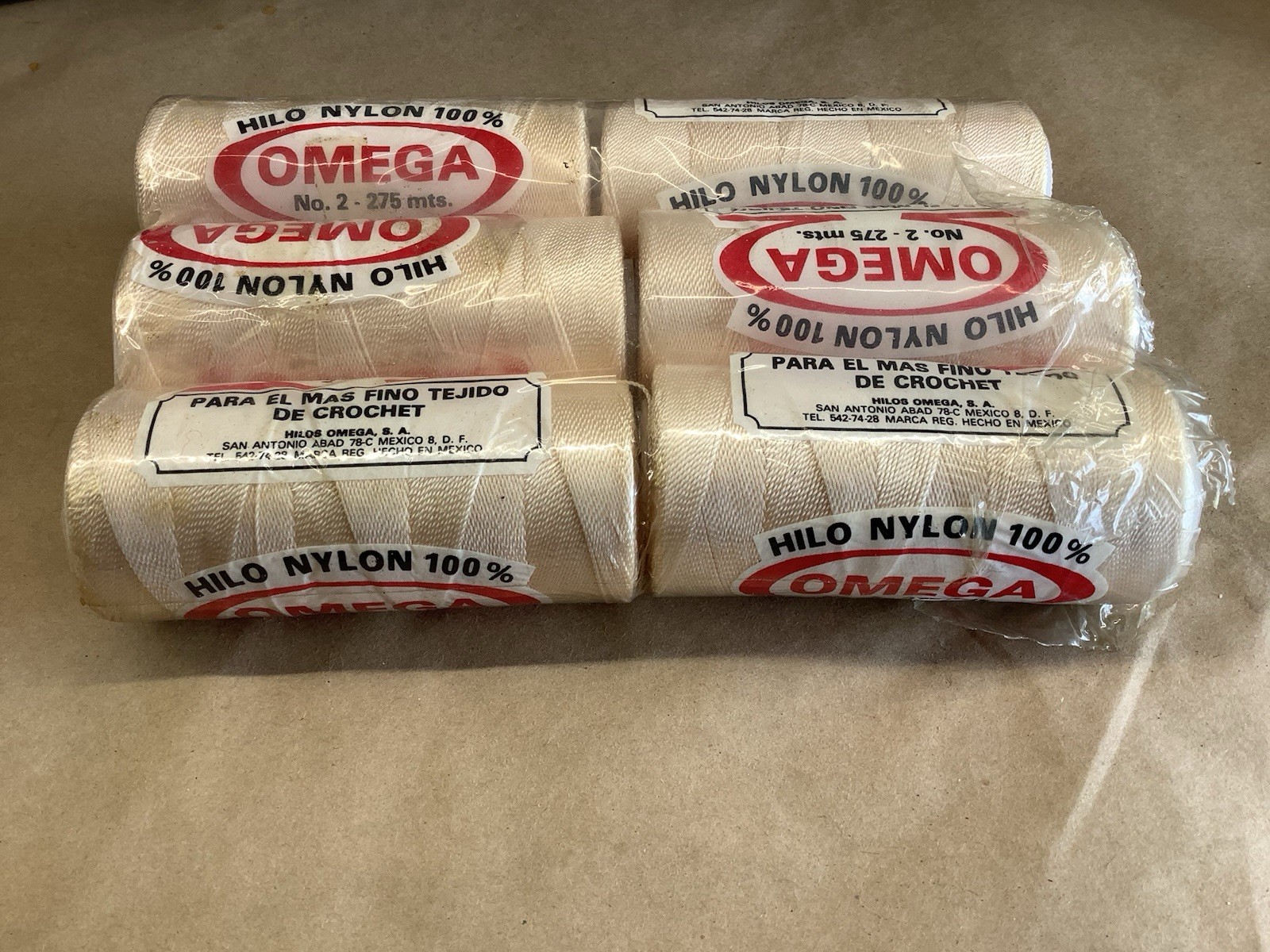 Hilo Omega #2 100% Nylon Thread 275 Meters LOT of 6 Crochet White / Ivory
