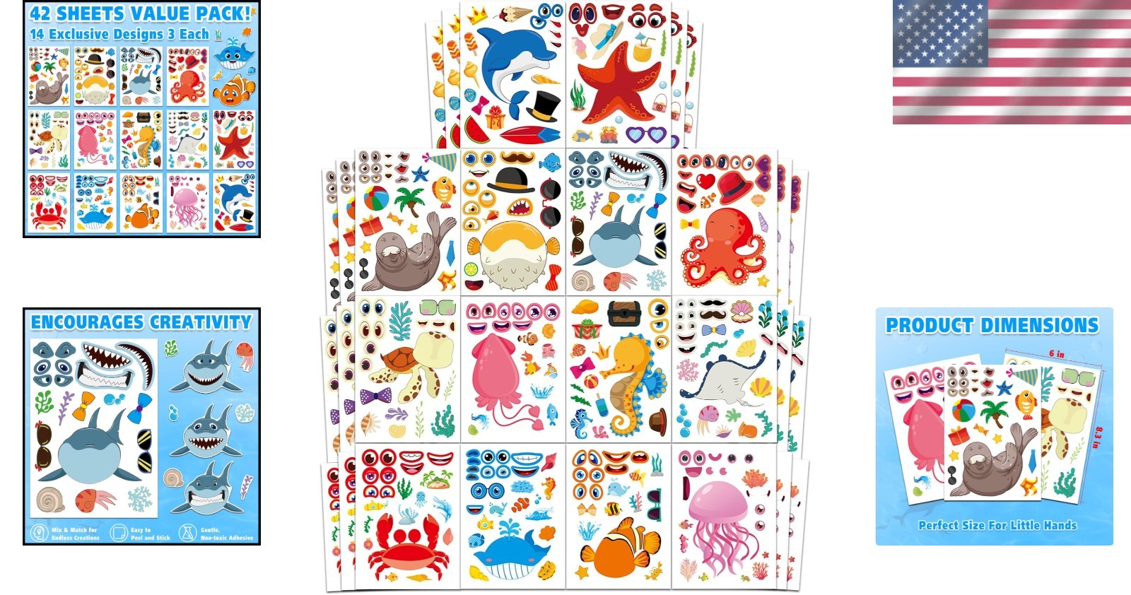 Vibrant 42 Pcs Ocean Animals Stickers – Mix & Match for Endless Creativity!