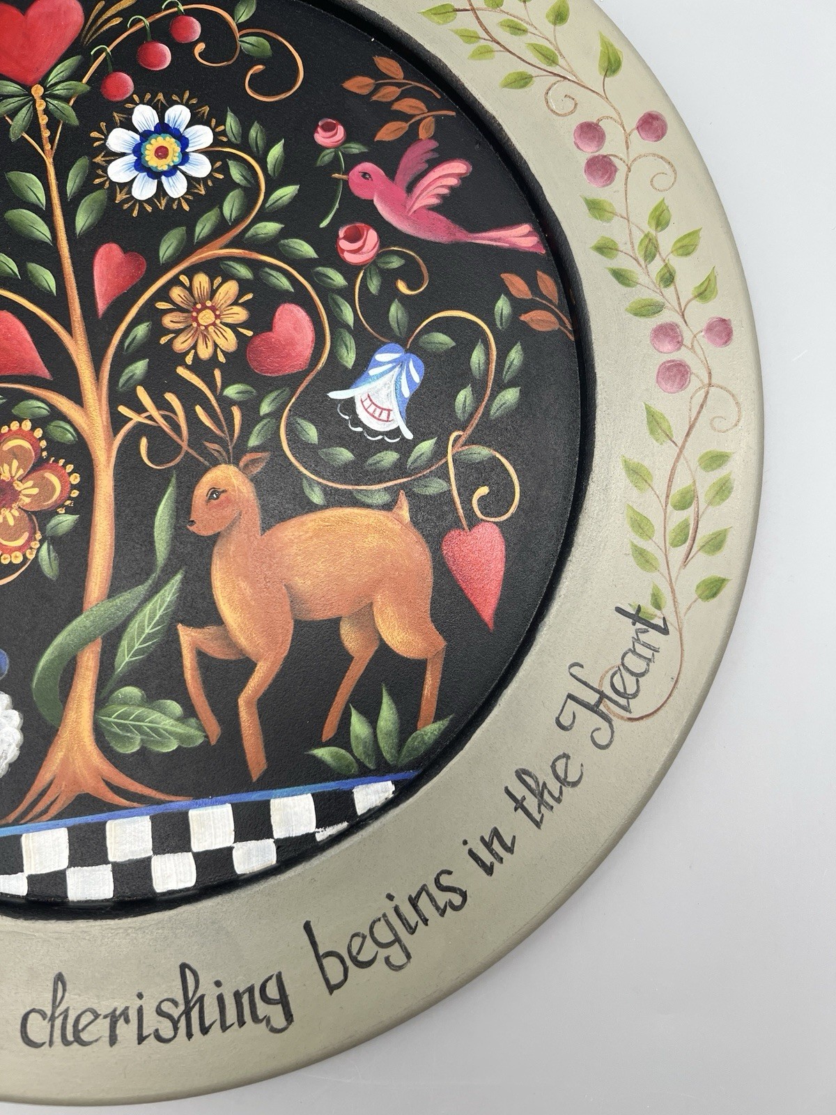 Handpainted Rosemary West Pattern Folk Art Wooden Plate “Tree Of Life” 12”