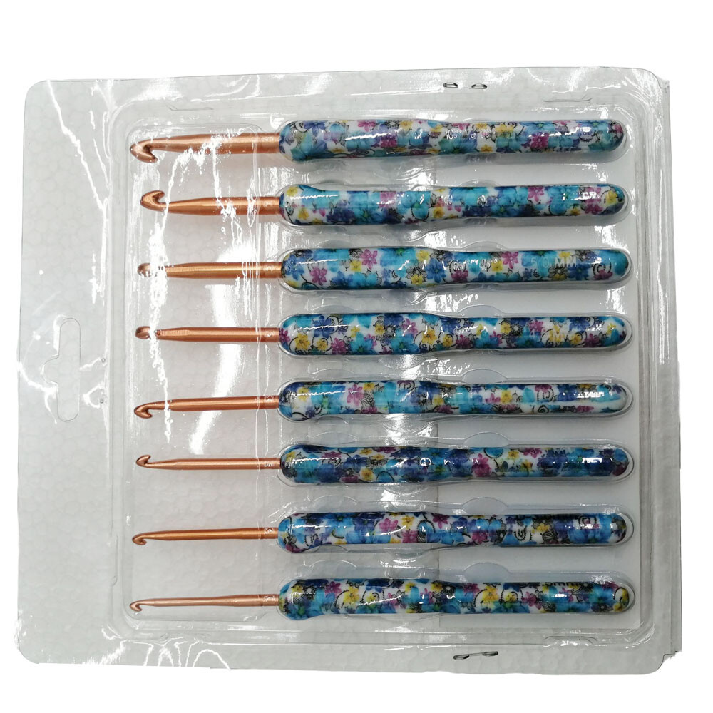 8Pcs Crochet Hooks Set Needles Crafts Sewing Knitting Hooks Tool TPR Grip Blue