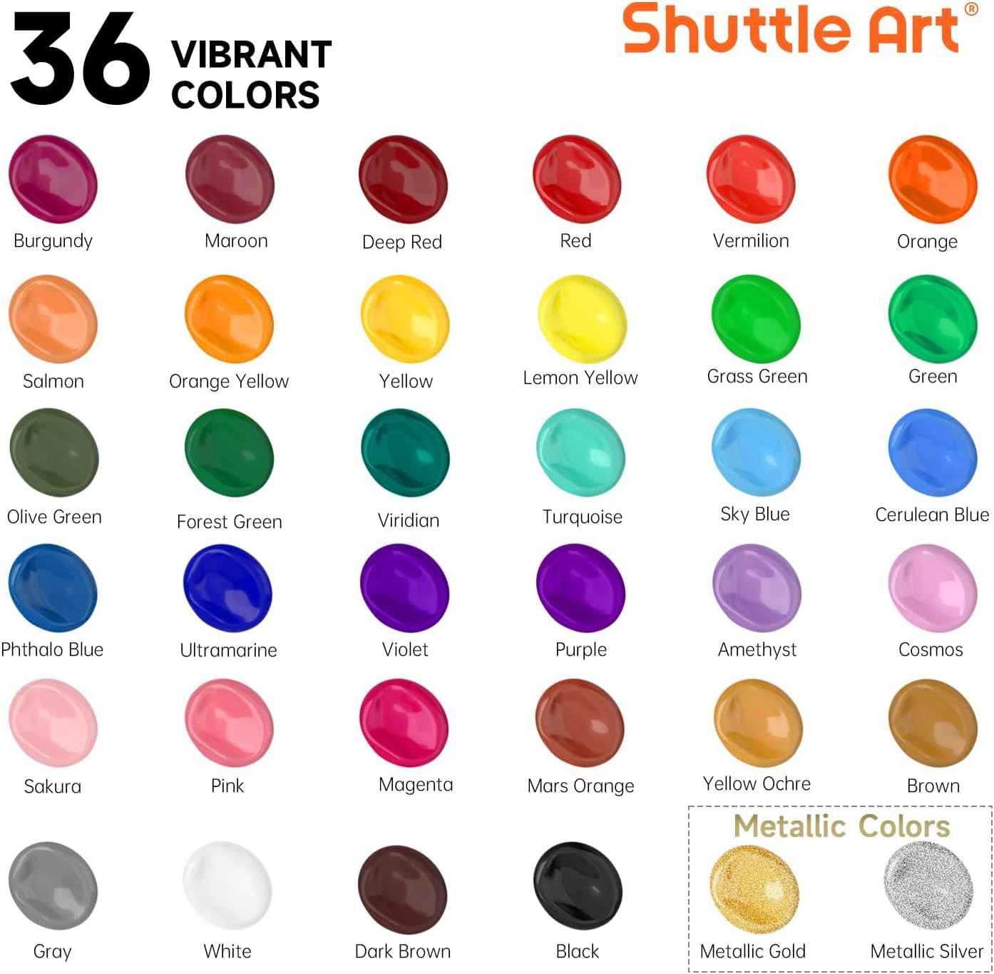 36 Colors Acrylic Paint Set With Brushes & Palette For Artists Kids & Adults NEW