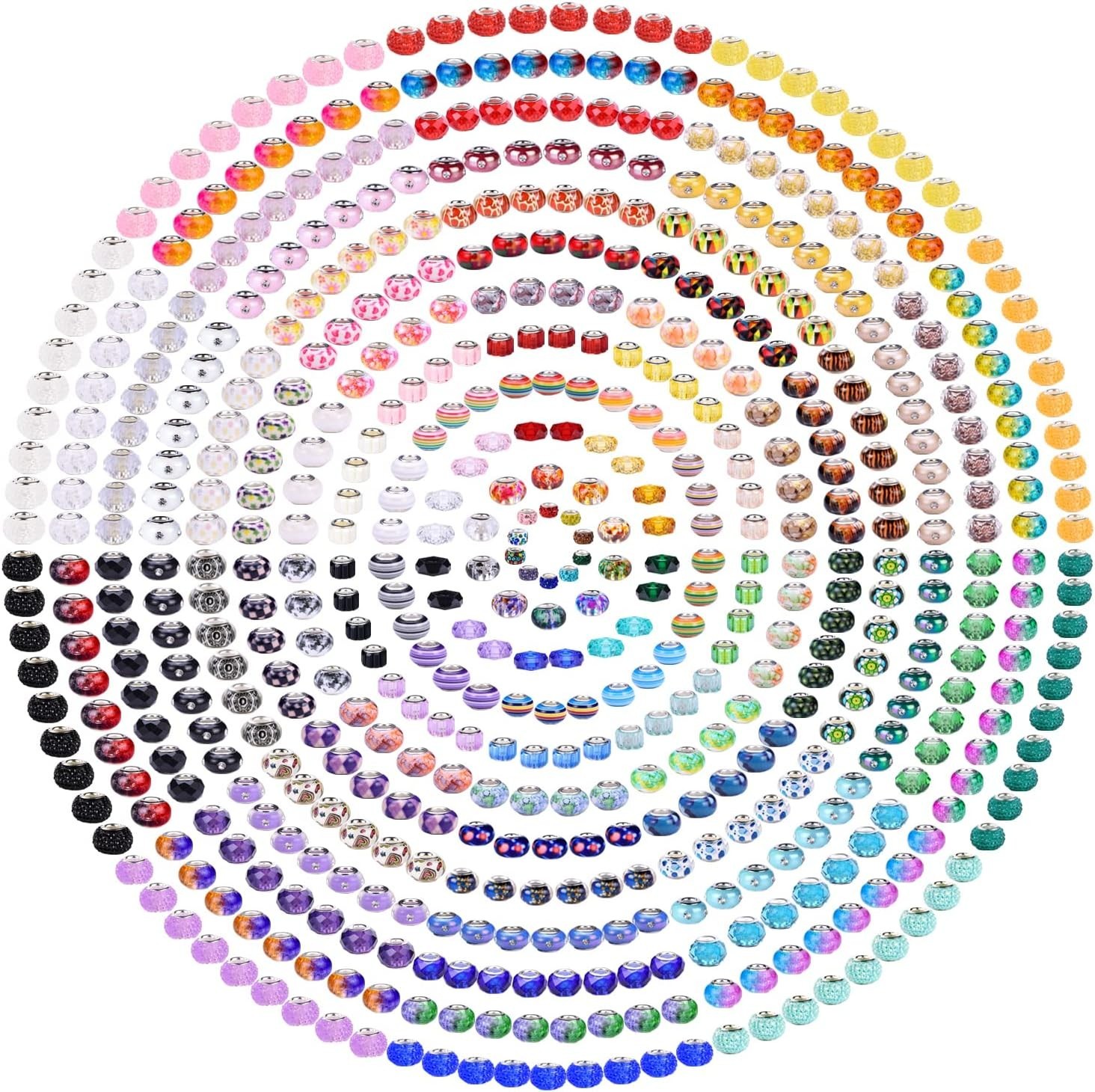 240 Pieces Assorted European Craft Beads Large Hole Lampwork Spacer Beads Col…